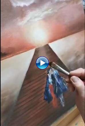 Atelier de peinture à l'huile coucher de soleil